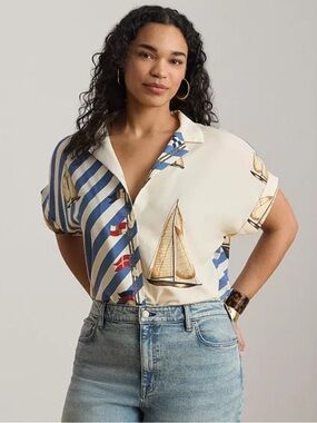Lauren Ralph Lauren plus size Spread Collar Printed Shirt